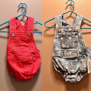 Hot Pink and Denim Floral Baby Overalls Set